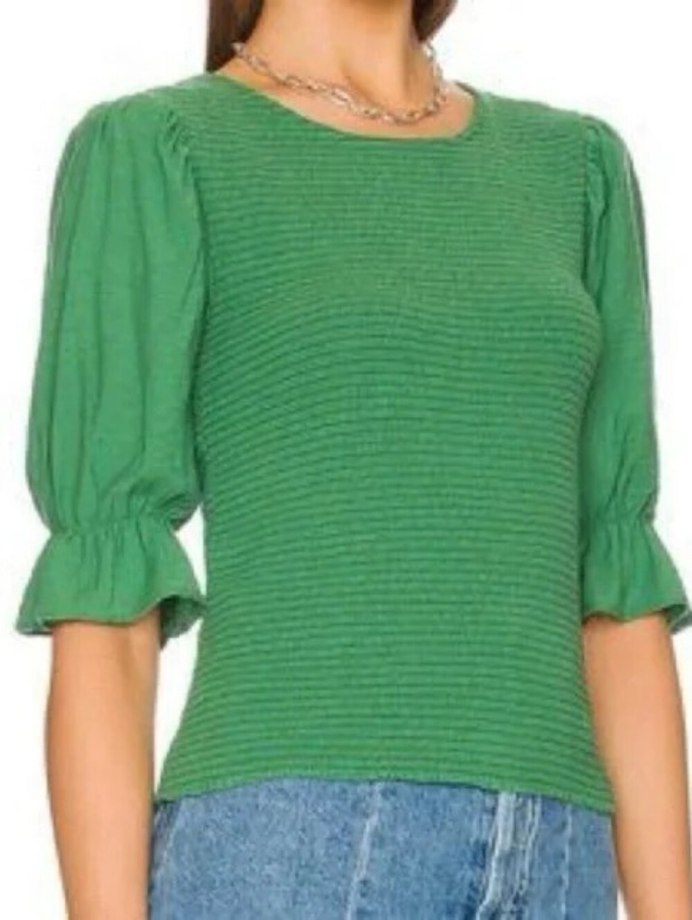 NATION LTD Bardot Gathered Sleeve Tee